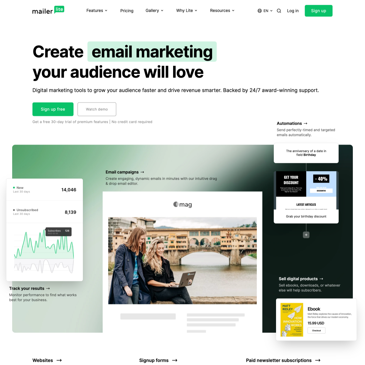 MailerLite redesigned website homepage in 2022