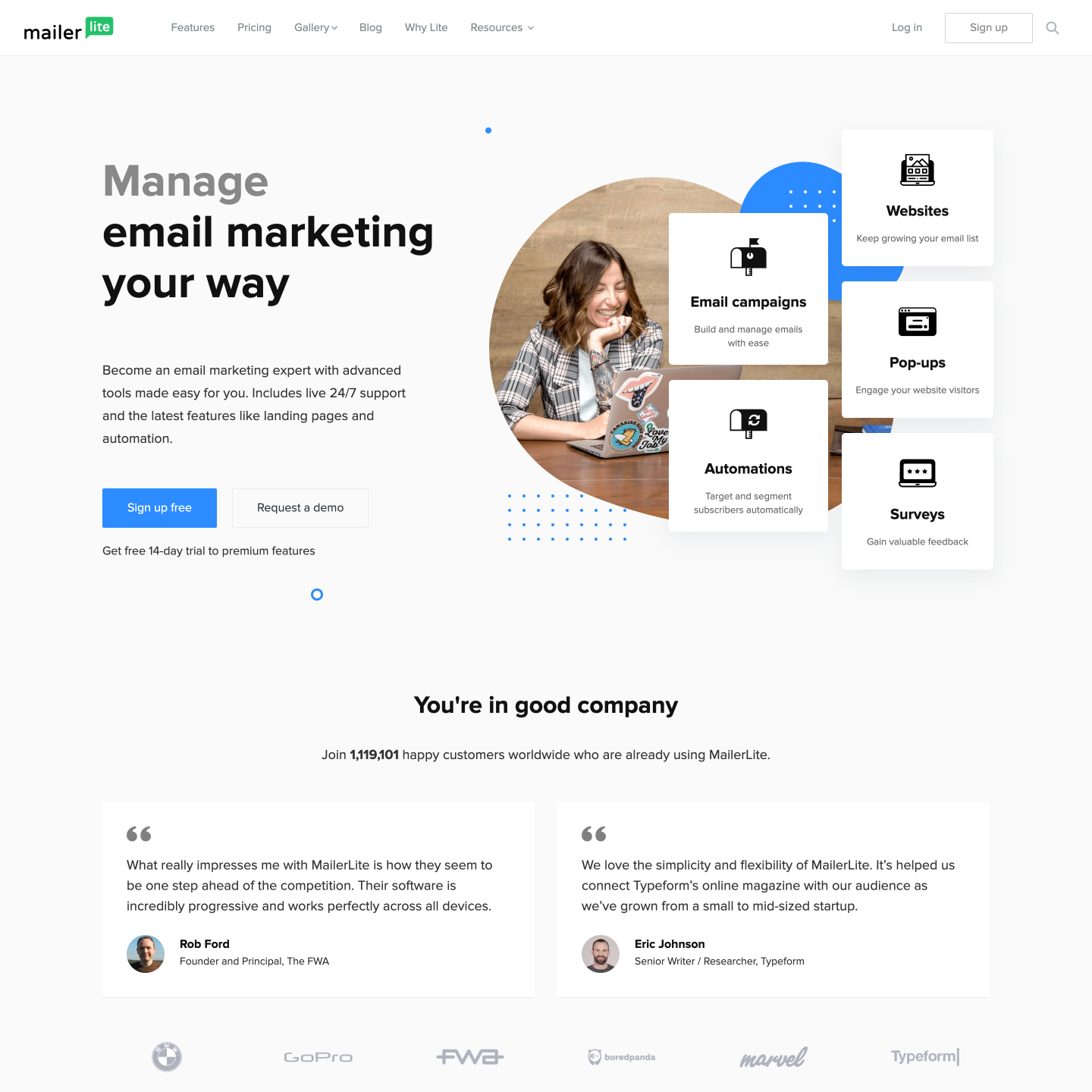 MailerLite website homepage before the 2022 redesign