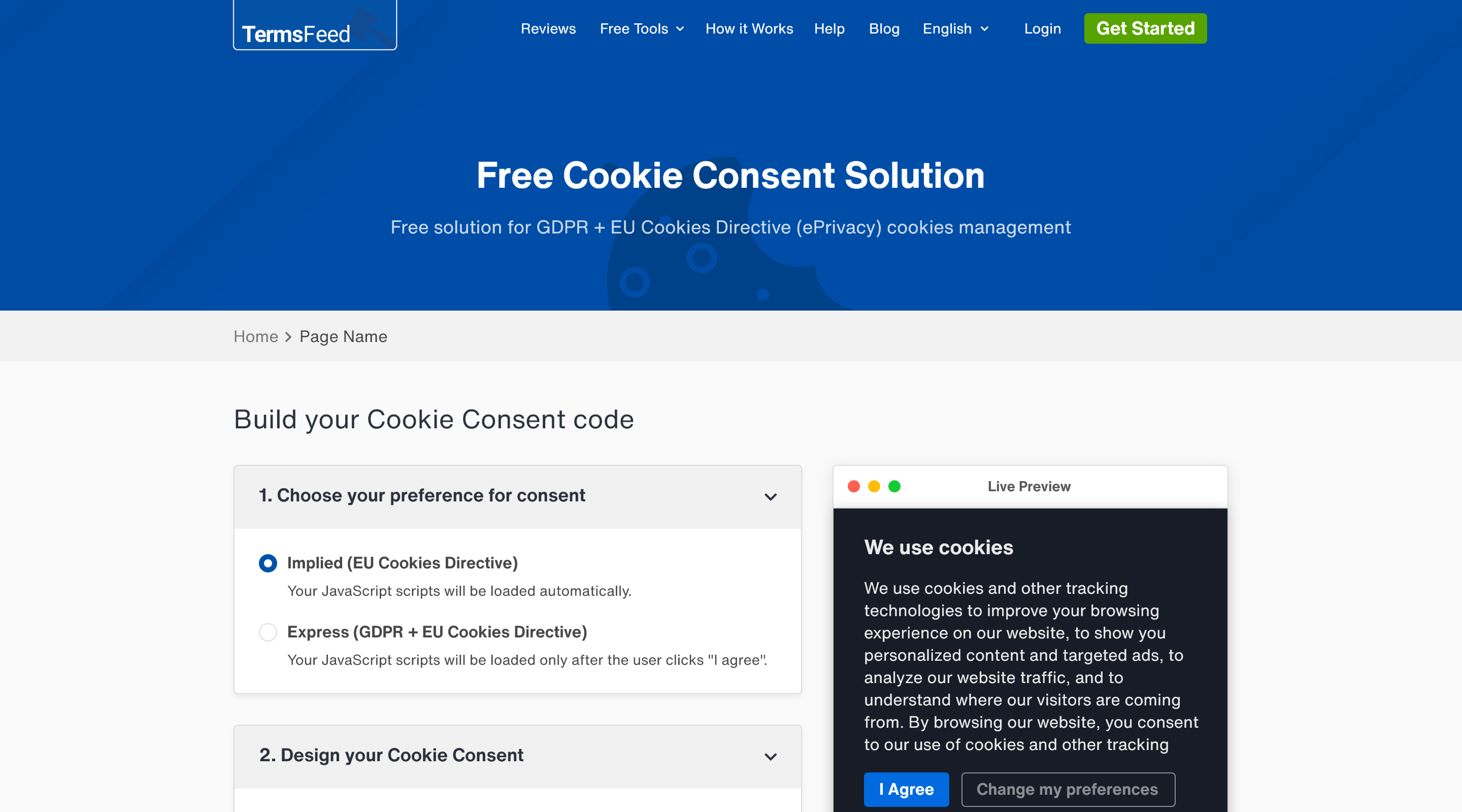 TermsFeed Free Cookie Consent