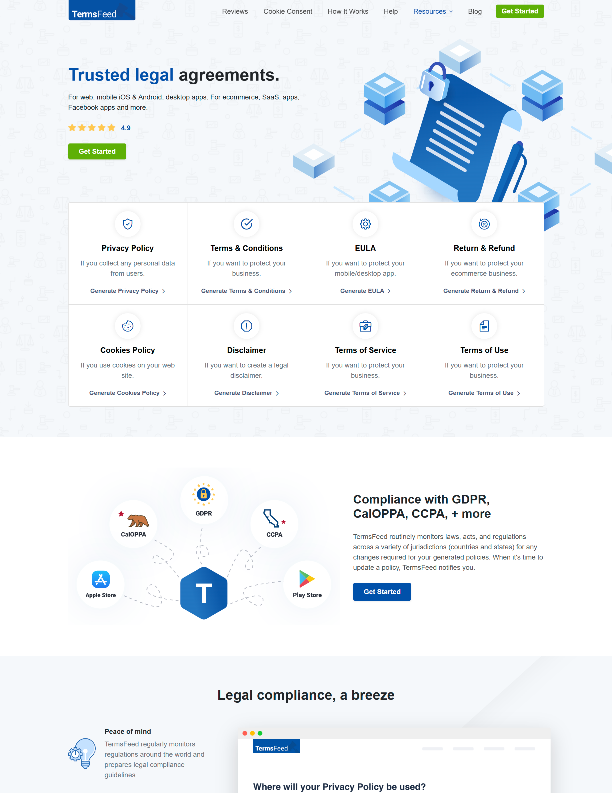 TermsFeed redesigned website homepage in 2019