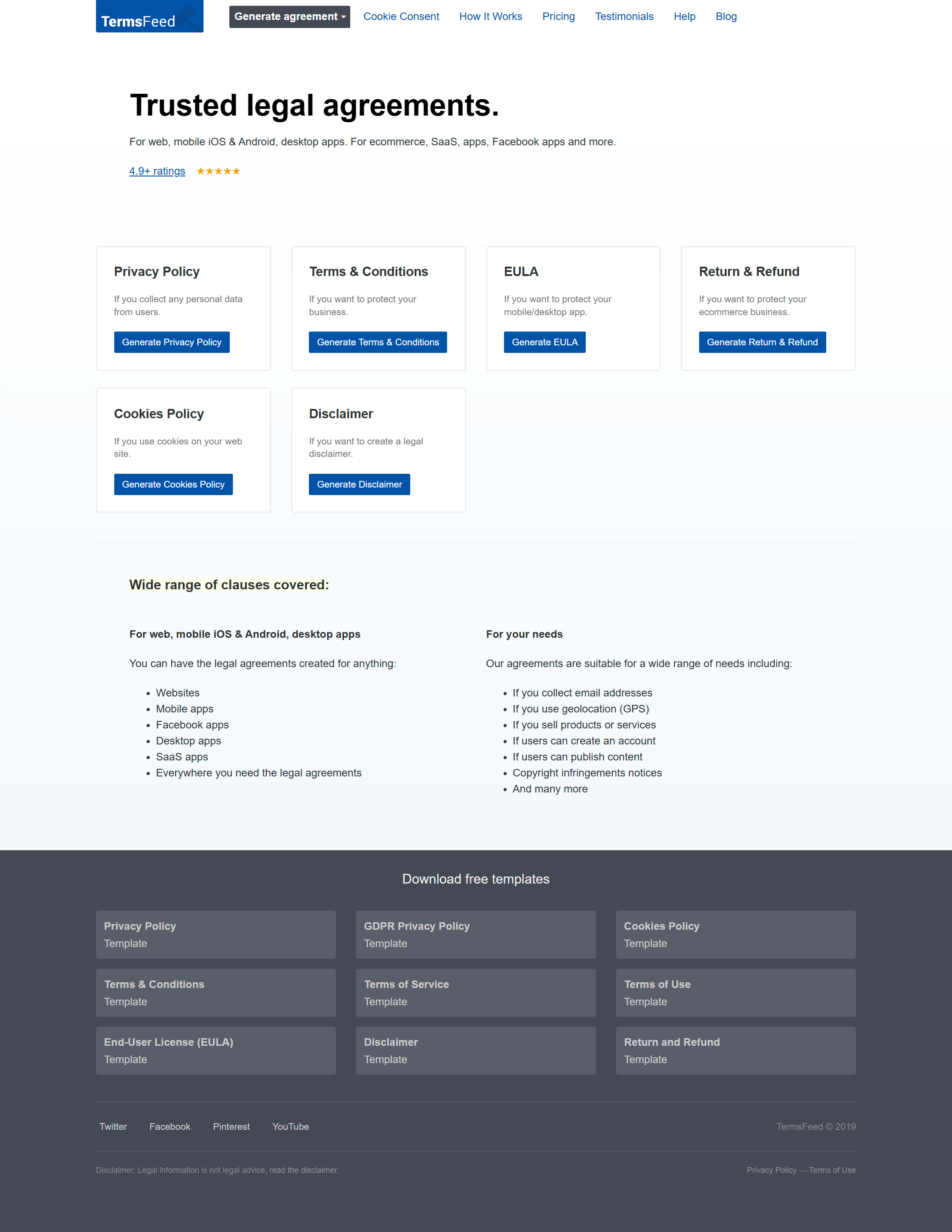 TermsFeed website homepage before redesign in 2019