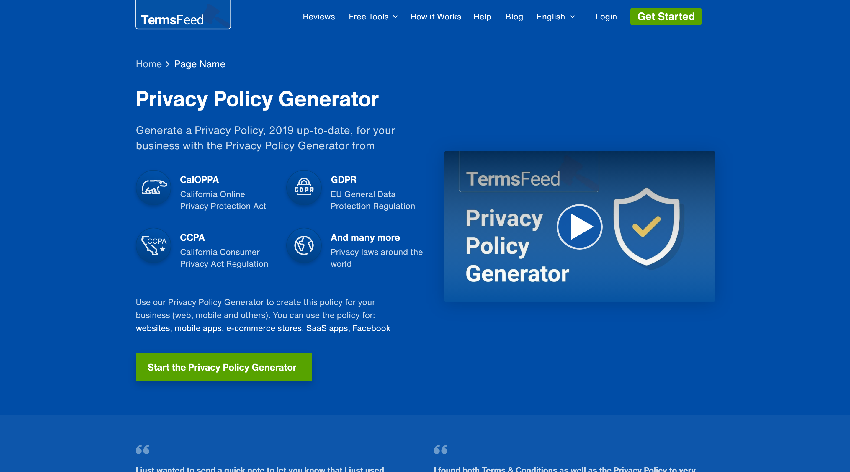 TermsFeed Privacy Policy Landing Page