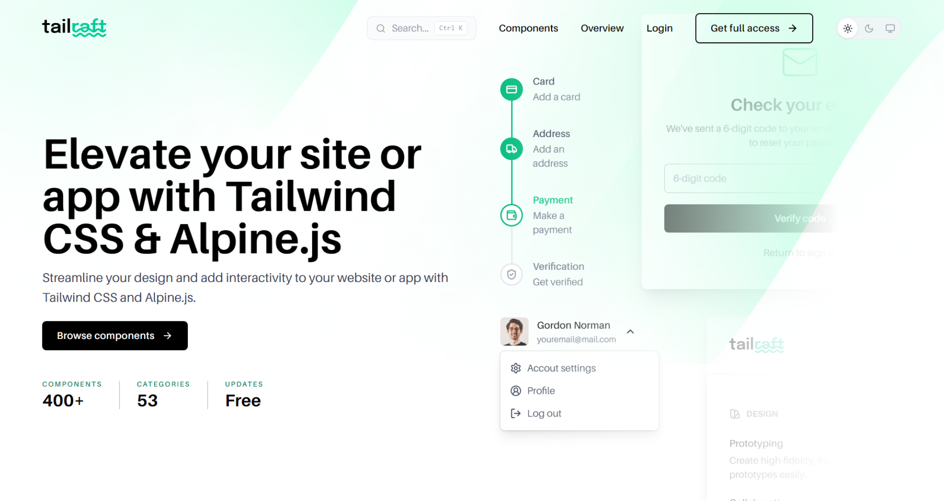 Tailraft component library homepage preview